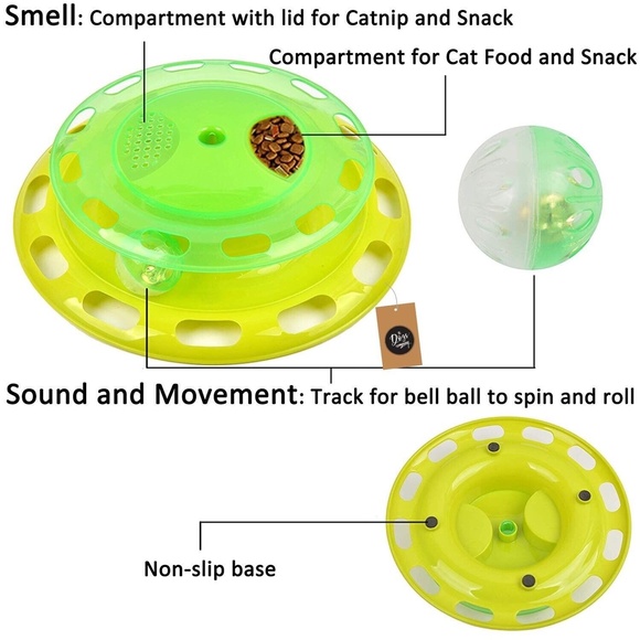 Turntable Toy For Cats- Green, Great For Playtime, Non Skid Base, Jingle Ball - Picture 2 of 5